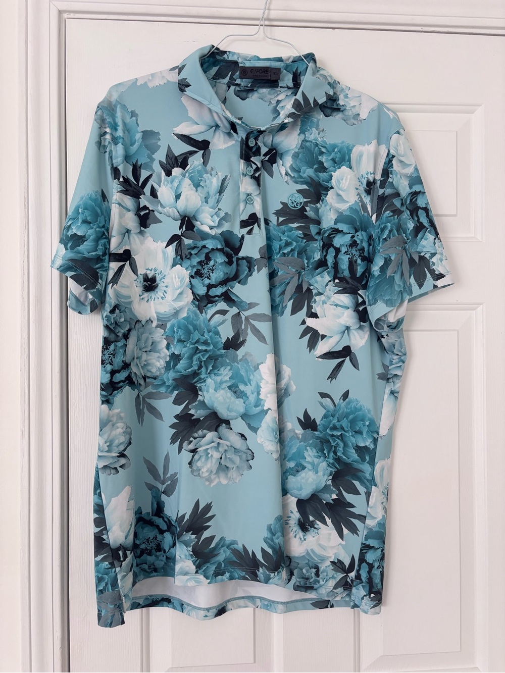 G/FORE Teal Floral Performance Polo